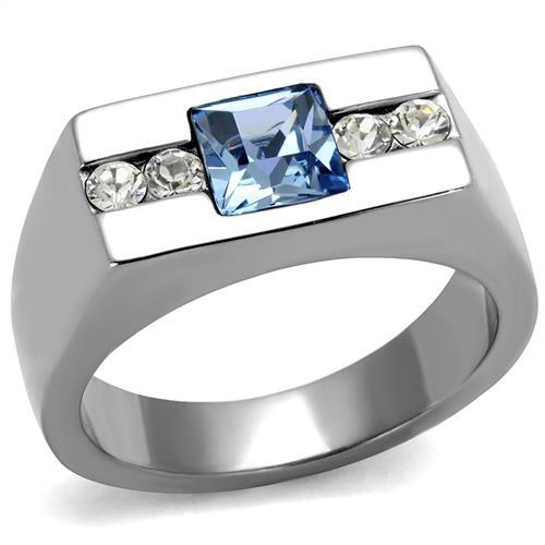 TK2307 - High polished (no plating) Stainless Steel Ring with Top Grade Crystal  in Aquamarine-0