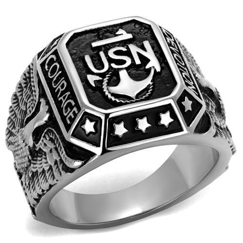 TK2325 - High polished (no plating) Stainless Steel Ring with Epoxy  in Jet Alamode