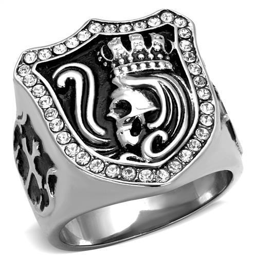 TK2328 - High polished (no plating) Stainless Steel Ring with Top Grade Crystal  in Clear-0