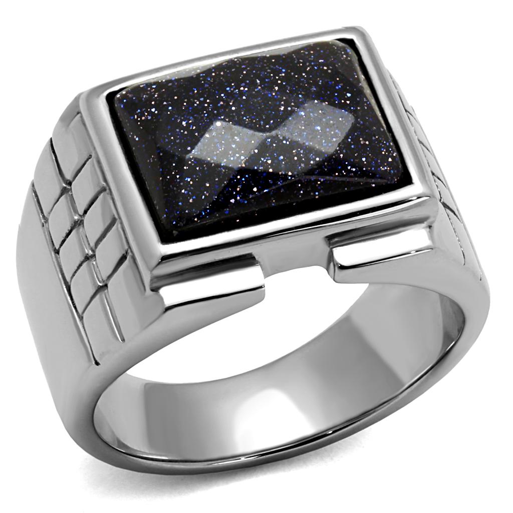 TK2399 - High polished (no plating) Stainless Steel Ring with Blue Sand  in Montana Alamode