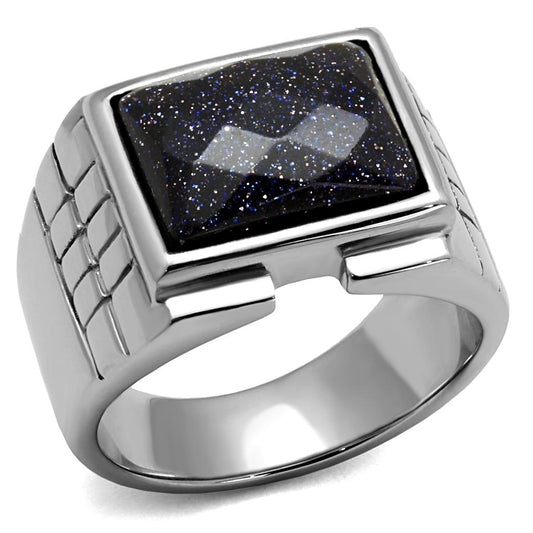 TK2399 - High polished (no plating) Stainless Steel Ring with Blue Sand  in Montana Alamode