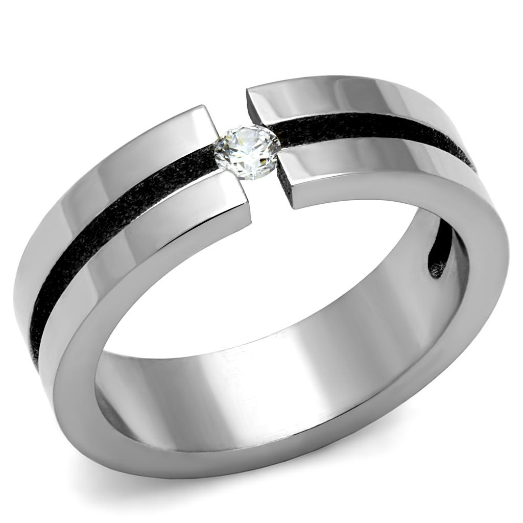 TK2412 - High polished (no plating) Stainless Steel Ring with AAA Grade CZ  in Clear-0