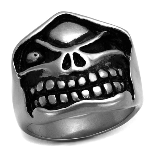 TK2418 - Antique Silver Stainless Steel Ring with Epoxy  in Jet-0