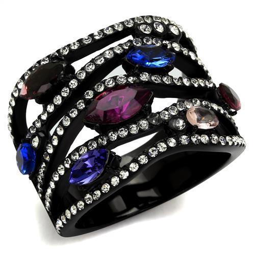 TK2480 - IP Black(Ion Plating) Stainless Steel Ring with Top Grade Crystal  in Multi Color Alamode
