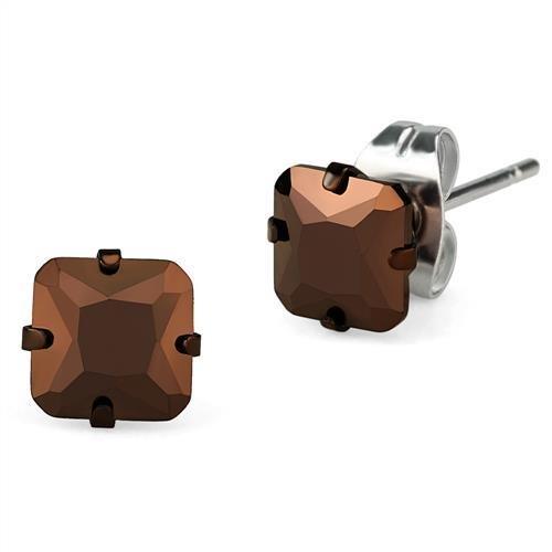 TK2584 - Two Tone IP Light Brown (IP Light coffee) Stainless Steel Earrings with AAA Grade CZ  in Light Coffee-0