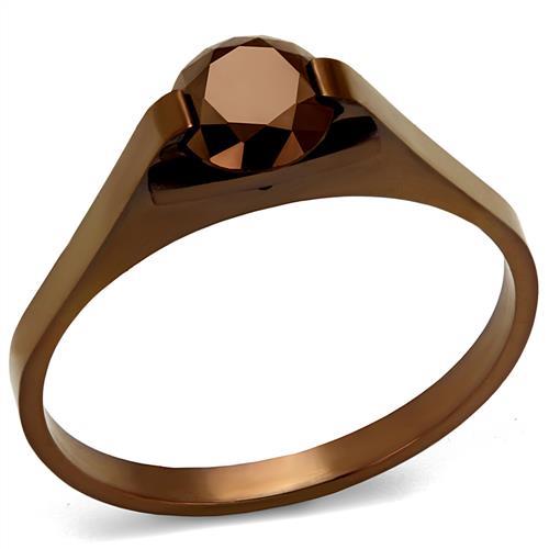 TK2592 - IP Coffee light Stainless Steel Ring with AAA Grade CZ  in Light Coffee Alamode