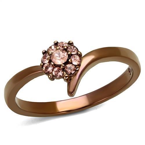 TK2612 - IP Coffee light Stainless Steel Ring with Top Grade Crystal  in Light Peach Alamode
