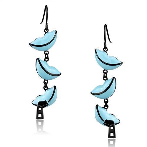 TK2624 - IP Black(Ion Plating) Stainless Steel Earrings with Epoxy  in Sea Blue-0