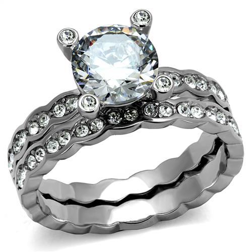 TK2659 - High polished (no plating) Stainless Steel Ring with AAA Grade CZ  in Clear-0