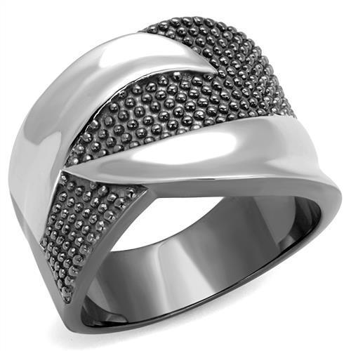 TK2700 - Two Tone IP Light Black (IP Gun) Stainless Steel Ring with No Stone Alamode