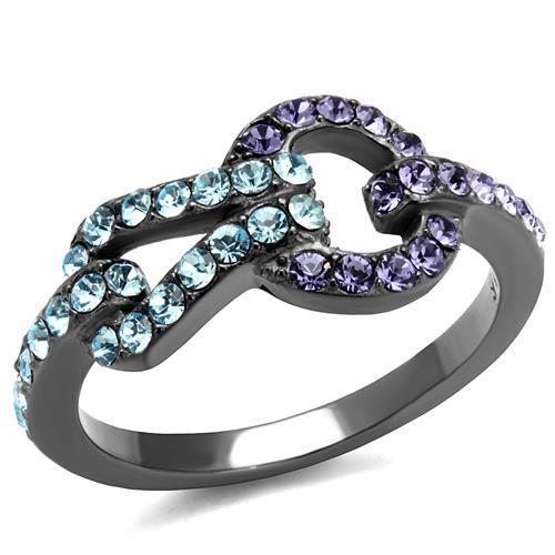 TK2752 - IP Light Black  (IP Gun) Stainless Steel Ring with Top Grade Crystal  in Tanzanite-0