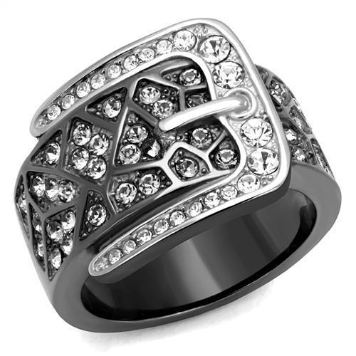 TK2769 - Two-Tone IP Black Stainless Steel Ring with Top Grade Crystal  in Black Diamond Alamode