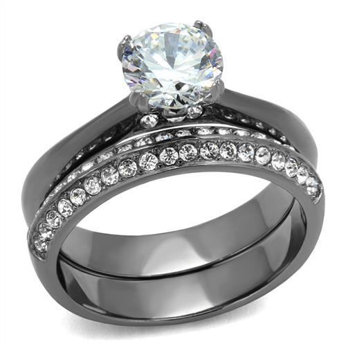 TK2797 - IP Light Black  (IP Gun) Stainless Steel Ring with AAA Grade CZ  in Clear Alamode