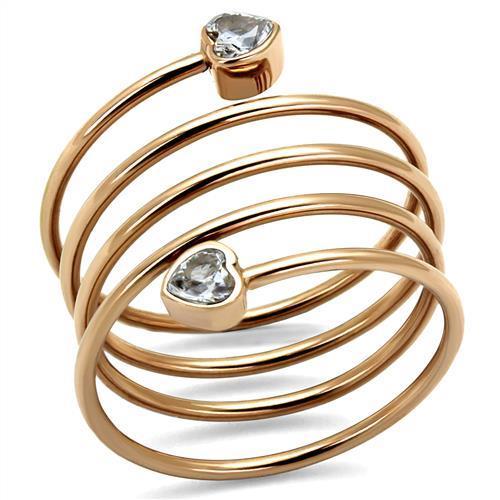 TK2836 - IP Rose Gold(Ion Plating) Stainless Steel Ring with AAA Grade CZ  in Clear Alamode