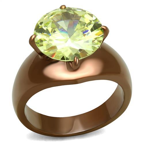 TK2839 - IP Coffee light Stainless Steel Ring with AAA Grade CZ  in Apple Green color Alamode