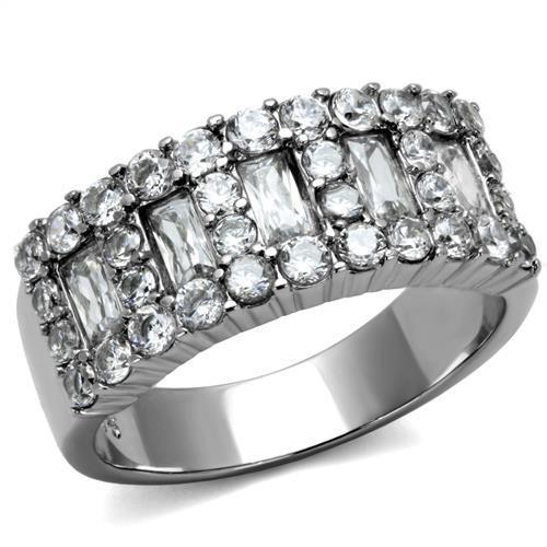 TK2866 - High polished (no plating) Stainless Steel Ring with AAA Grade CZ  in Clear Alamode