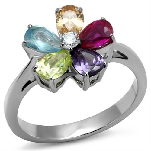 TK2867 - High polished (no plating) Stainless Steel Ring with AAA Grade CZ  in Multi Color Alamode