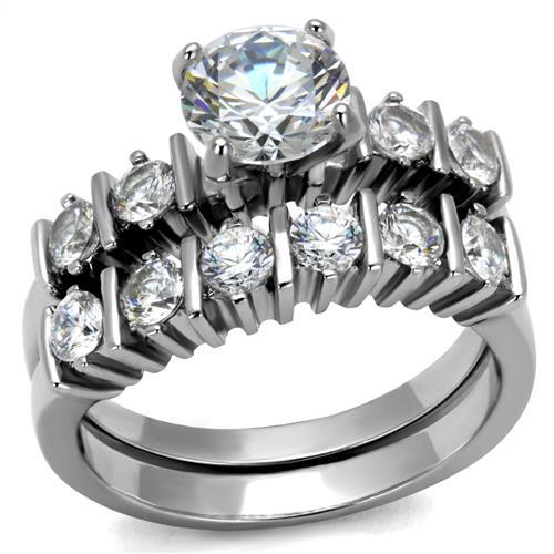 TK2869 - High polished (no plating) Stainless Steel Ring with AAA Grade CZ  in Clear Alamode