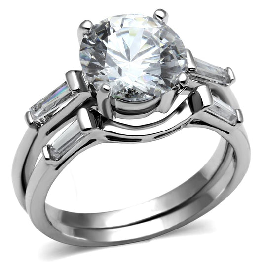 TK2878 - High polished (no plating) Stainless Steel Ring with AAA Grade CZ  in Clear Alamode