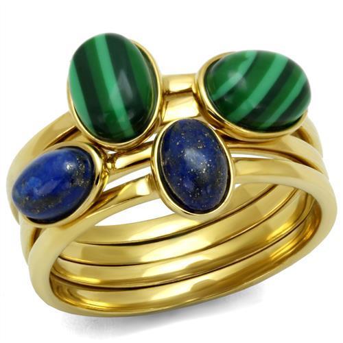 TK2905 - IP Gold(Ion Plating) Stainless Steel Ring with Synthetic MALACHITE in Emerald Alamode