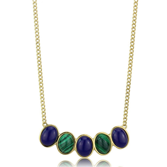 TK2911 - IP Gold(Ion Plating) Stainless Steel Necklace with Precious Stone Lapis in Montana Alamode