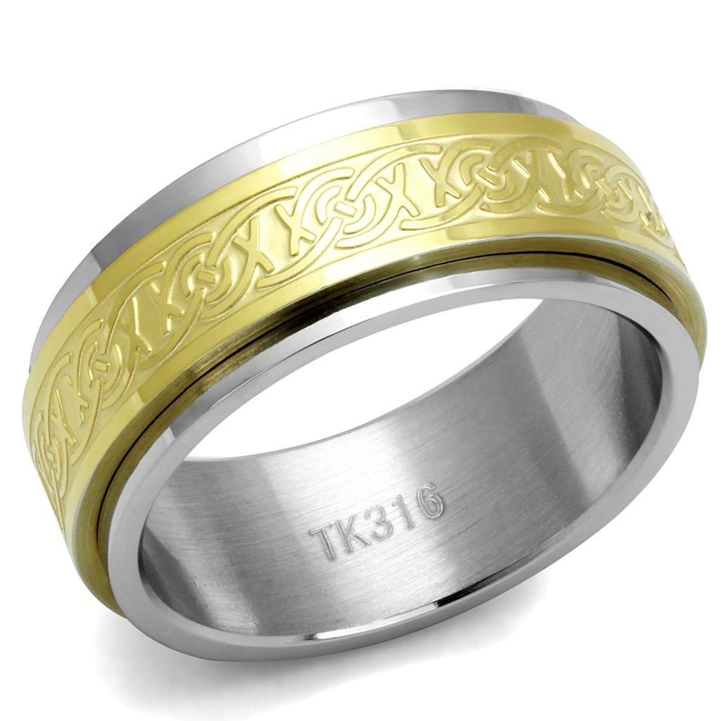 TK2939 - Two-Tone IP Gold (Ion Plating) Stainless Steel Ring with No Stone Alamode