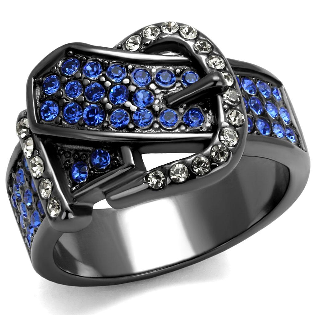 TK2995 - IP Light Black  (IP Gun) Stainless Steel Ring with Top Grade Crystal  in Multi Color Alamode