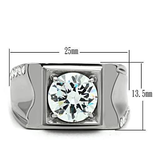 TK311 - High polished (no plating) Stainless Steel Ring with AAA Grade CZ  in Clear Alamode