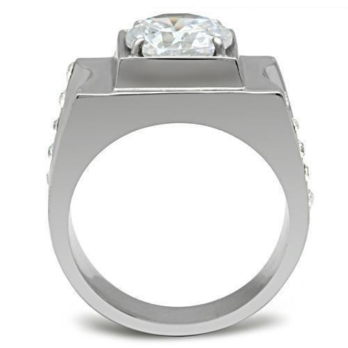 TK311 - High polished (no plating) Stainless Steel Ring with AAA Grade CZ  in Clear Alamode