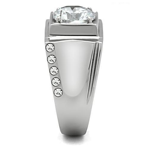 TK311 - High polished (no plating) Stainless Steel Ring with AAA Grade CZ  in Clear Alamode