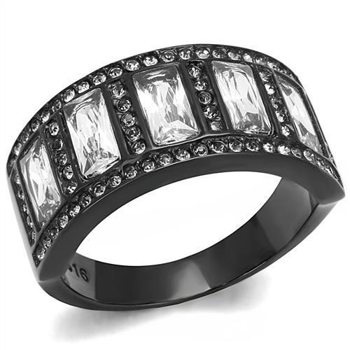 TK3168 - IP Black(Ion Plating) Stainless Steel Ring with AAA Grade CZ  in Clear-0
