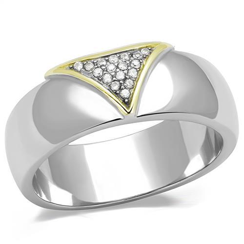 TK3187 - Two-Tone IP Gold (Ion Plating) Stainless Steel Ring with AAA Grade CZ  in Clear Alamode