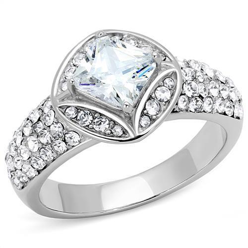 TK3206 - High polished (no plating) Stainless Steel Ring with AAA Grade CZ  in Clear-0