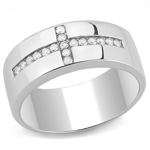 TK3225 - High polished (no plating) Stainless Steel Ring with AAA Grade CZ  in Clear Alamode