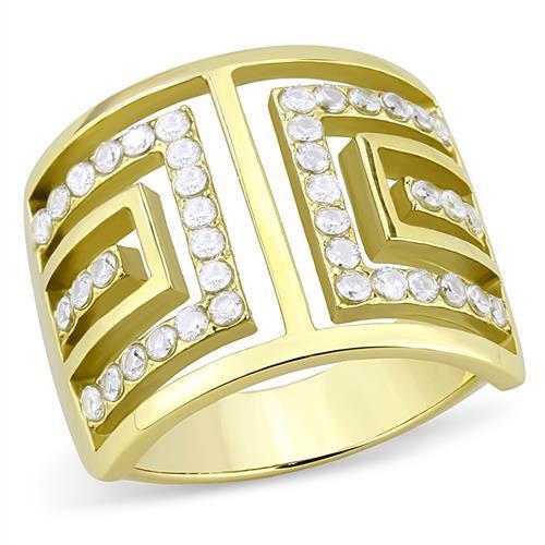 TK3238 - IP Gold(Ion Plating) Stainless Steel Ring with AAA Grade CZ  in Clear Alamode