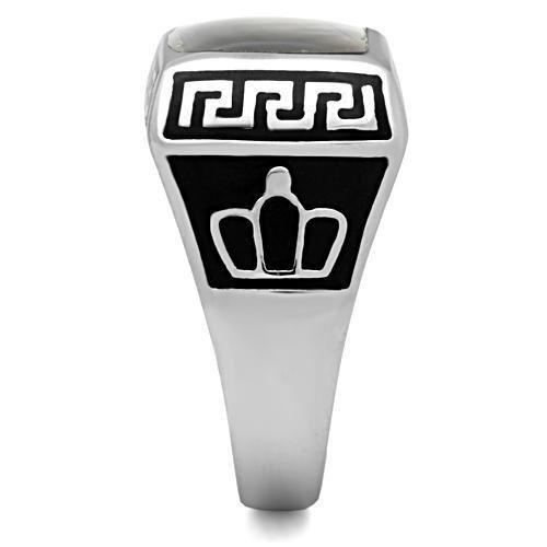 TK325 - High polished (no plating) Stainless Steel Ring with Precious Stone Conch in Gray-3