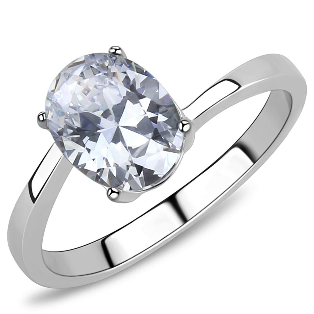 TK3433 - High polished (no plating) Stainless Steel Ring with AAA Grade CZ  in Clear Alamode