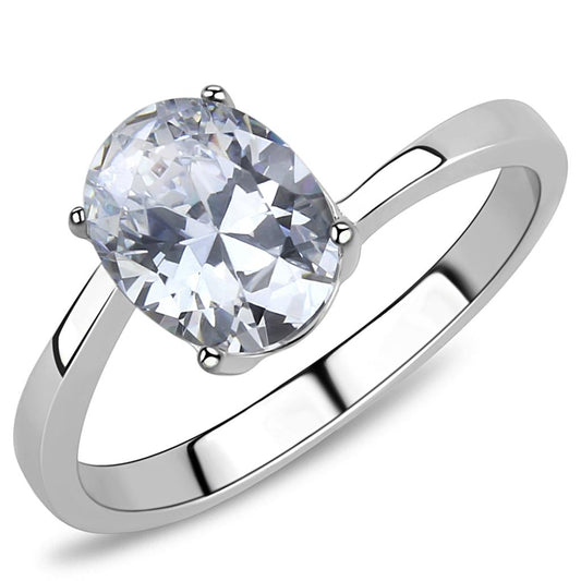 TK3433 - High polished (no plating) Stainless Steel Ring with AAA Grade CZ  in Clear Alamode