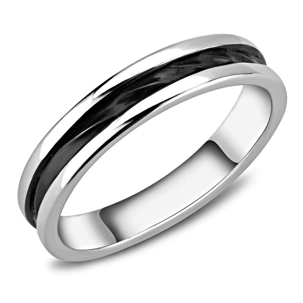 TK3502 - Two-Tone IP Black (Ion Plating) Stainless Steel Ring with No Stone Alamode