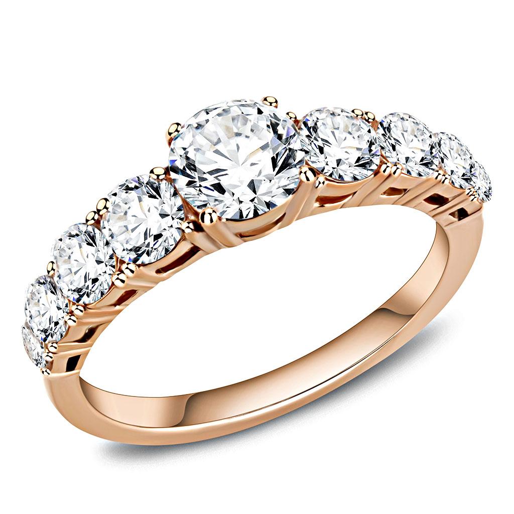 TK3516 - IP Rose Gold(Ion Plating) Stainless Steel Ring with AAA Grade CZ  in Clear-0