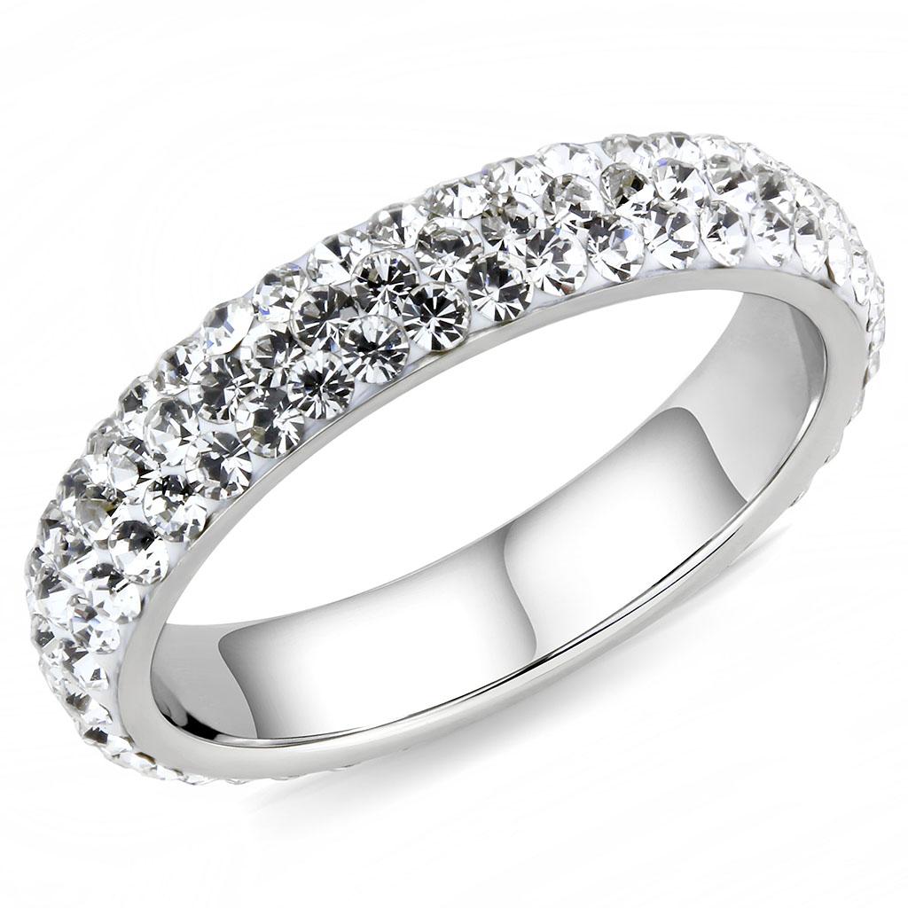 TK3533 - High polished (no plating) Stainless Steel Ring with Top Grade Crystal  in Clear Alamode