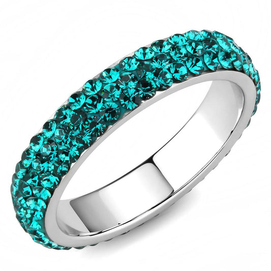 TK3538 - High polished (no plating) Stainless Steel Ring with Top Grade Crystal  in Blue Zircon Alamode