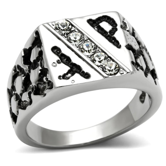TK367 - High polished (no plating) Stainless Steel Ring with Top Grade Crystal  in Clear-0