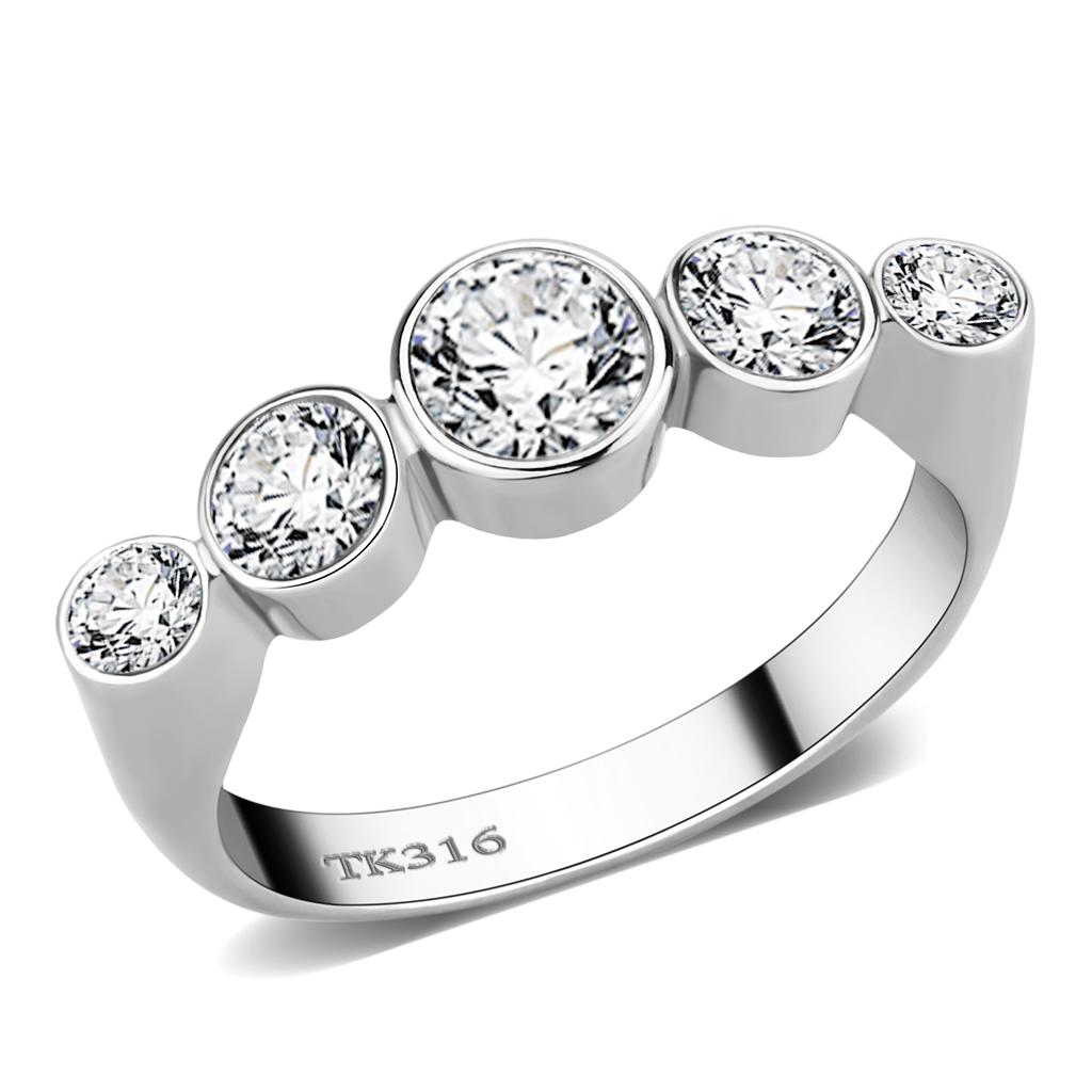 TK3697 - High polished (no plating) Stainless Steel Ring with AAA Grade CZ  in Clear Alamode