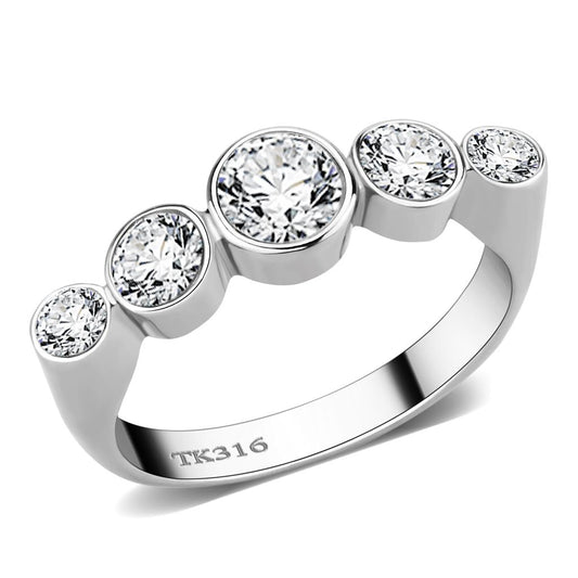 TK3697 - High polished (no plating) Stainless Steel Ring with AAA Grade CZ  in Clear Alamode