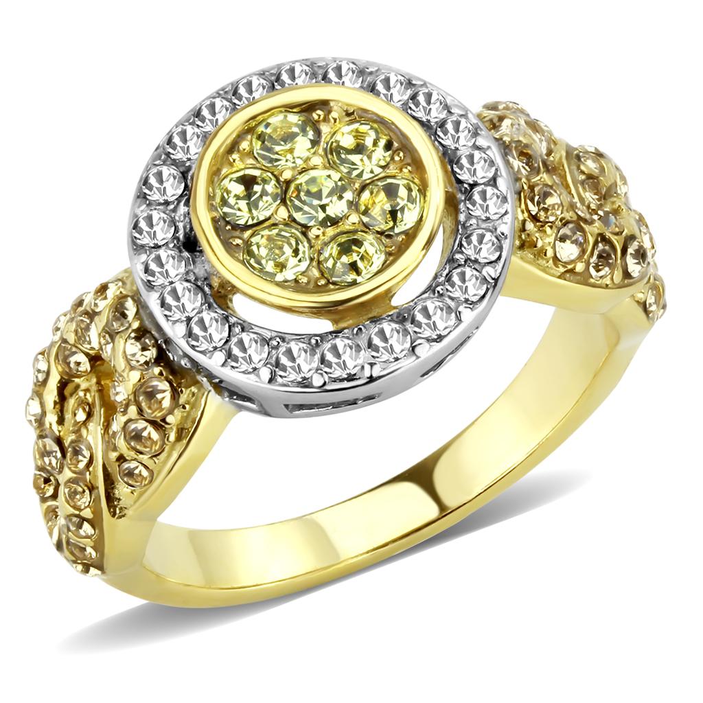 TK3704 - Two-Tone IP Gold (Ion Plating) Stainless Steel Ring with Top Grade Crystal  in Multi Color Alamode