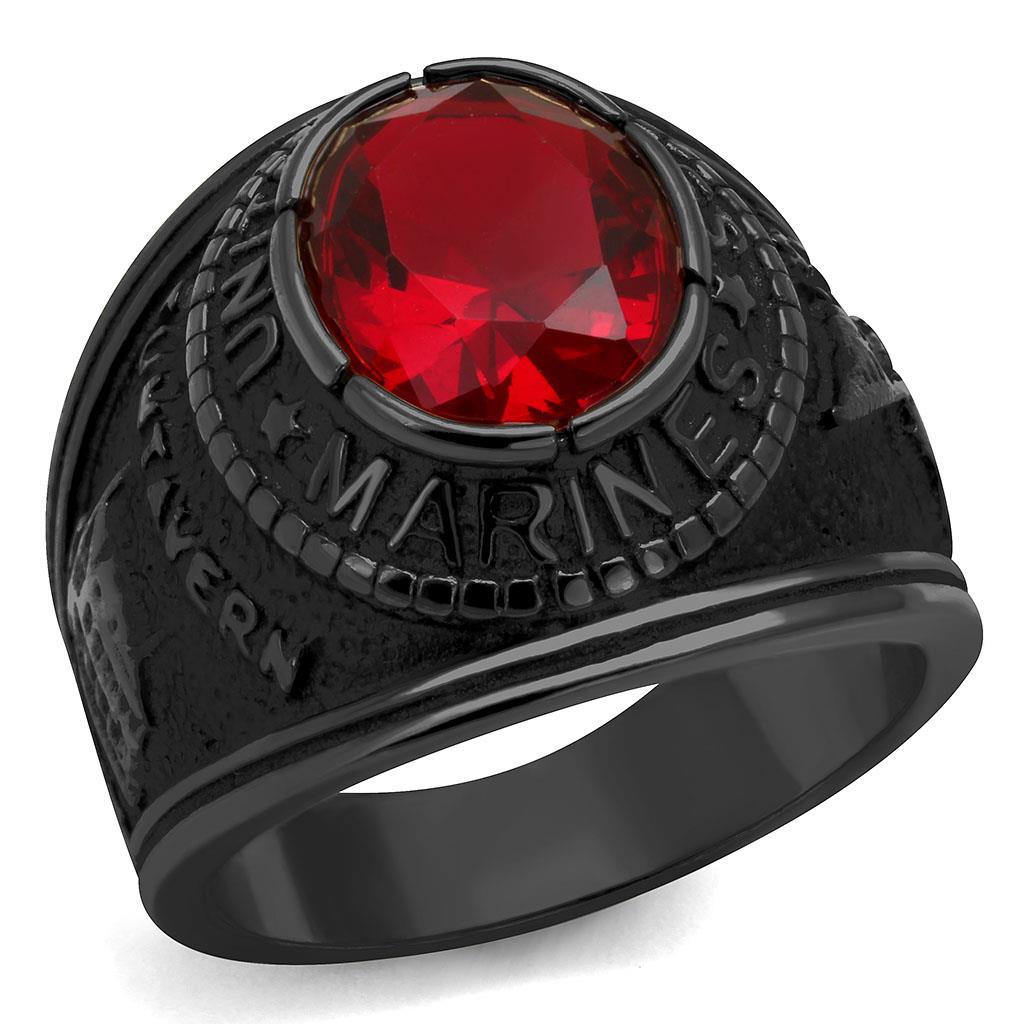 TK414703J - IP Black(Ion Plating) Stainless Steel Ring with Synthetic Synthetic Glass in Siam-0