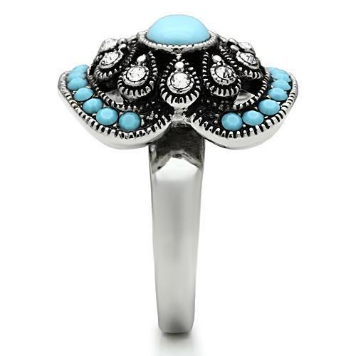 TK526 - High polished (no plating) Stainless Steel Ring with Synthetic Synthetic Glass in Sea Blue-3