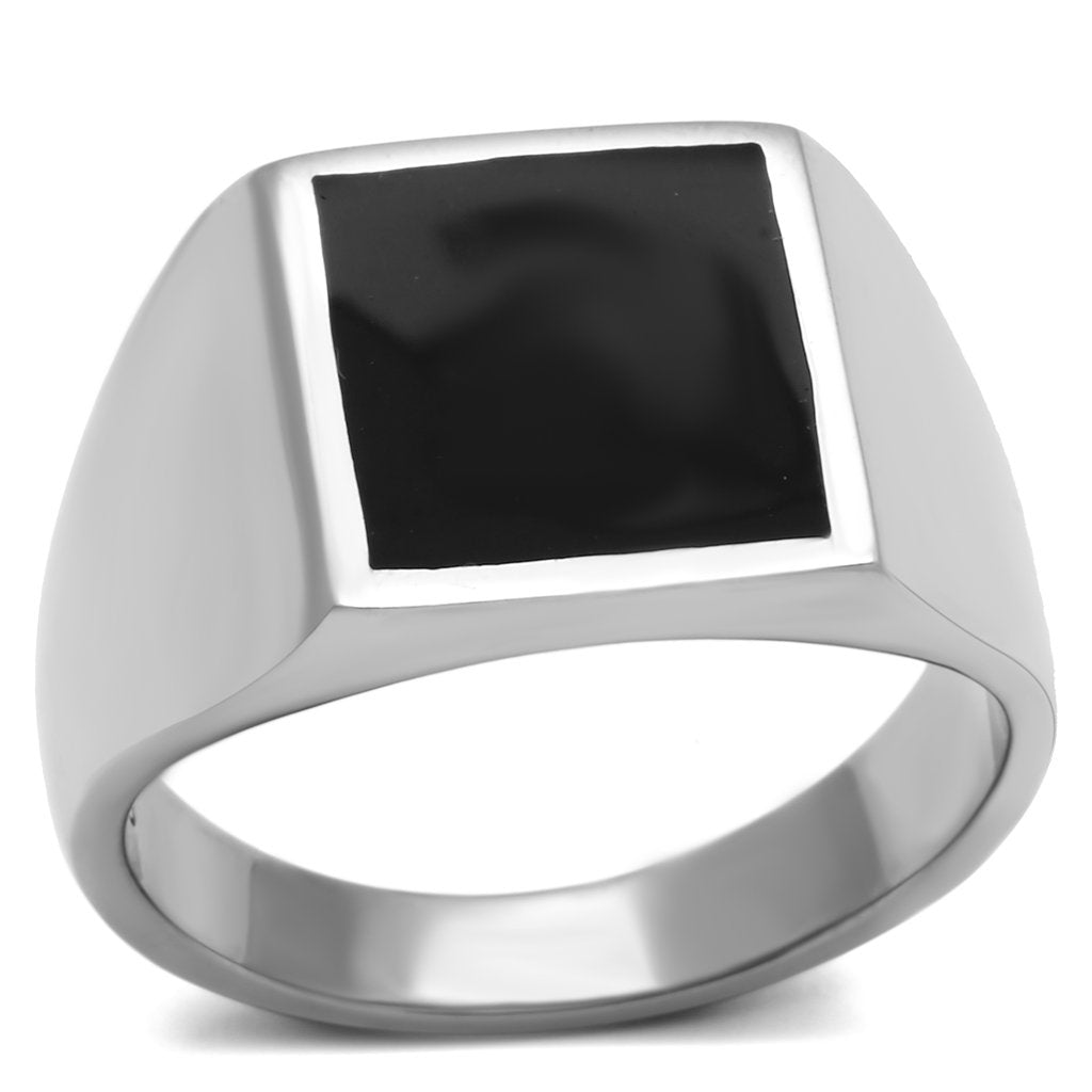TK594 - High polished (no plating) Stainless Steel Ring with Epoxy  in Jet Alamode
