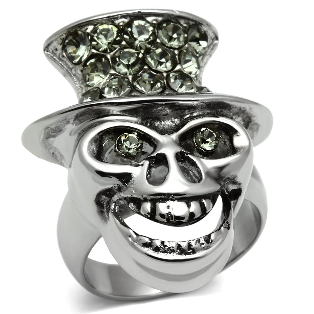 TK605 - High polished (no plating) Stainless Steel Ring with Top Grade Crystal  in Black Diamond Alamode